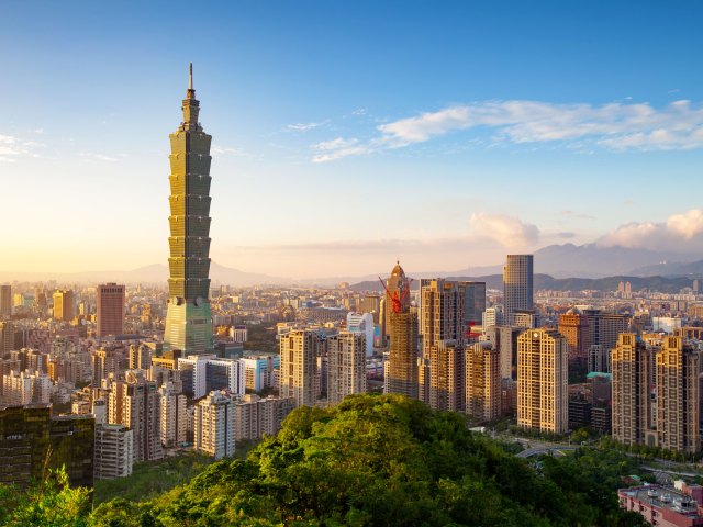 Taipei 101 towering over Taipei, Taiwan skyline