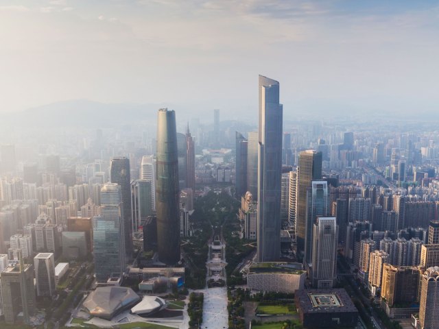 Aerial view of Guangzhou, China skyline