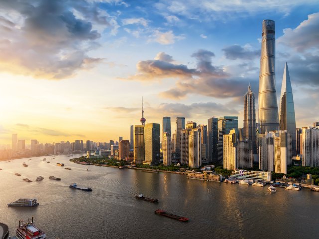 Shanghai skyline at sunset