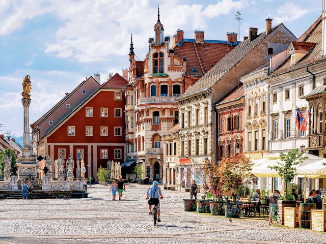 Cobblestone city square in Slovenia