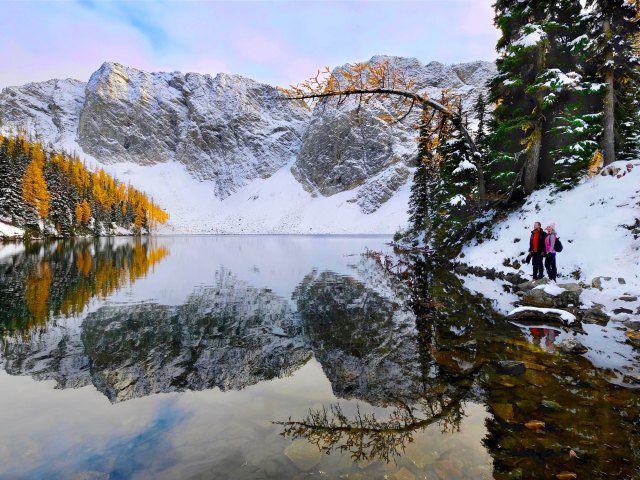 Image of Cloudcap Peak reflecting on lake in North Cascades National Park, Washington