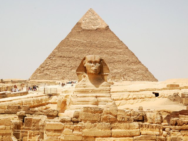 The Great Sphinx and Egypt's Pyramid of Giza in the background