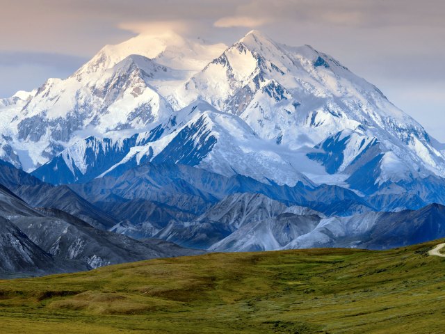 Snow-covered peak of Denali in Alaska