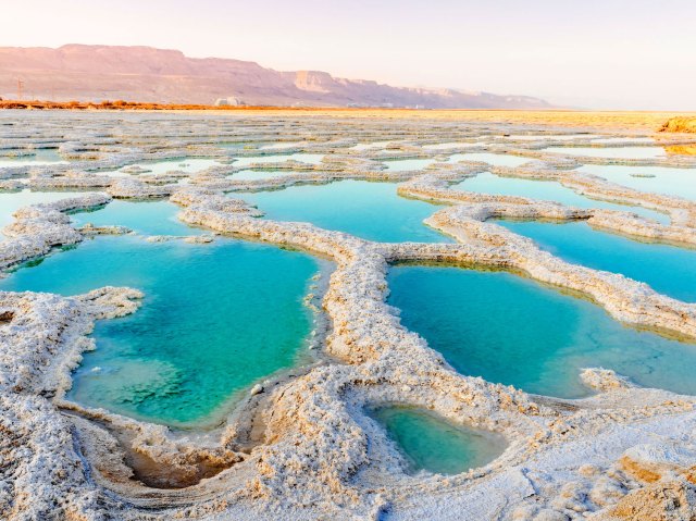 Salt forming on surface of Dead Sea, seen from above