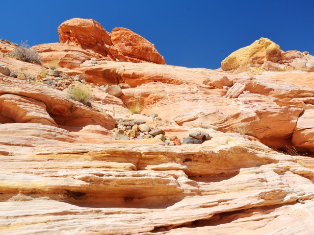 Striated red rock landscape of Valley of Fire State Park in Nevada