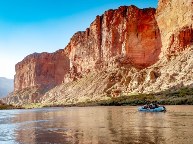 Rafters in Colorado River in Grand Canyon