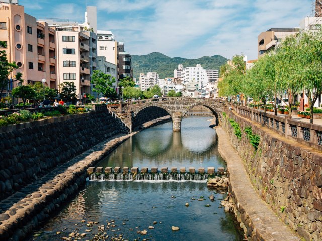 Image of the Meganebashi Bridge in Nagasaki, Japan