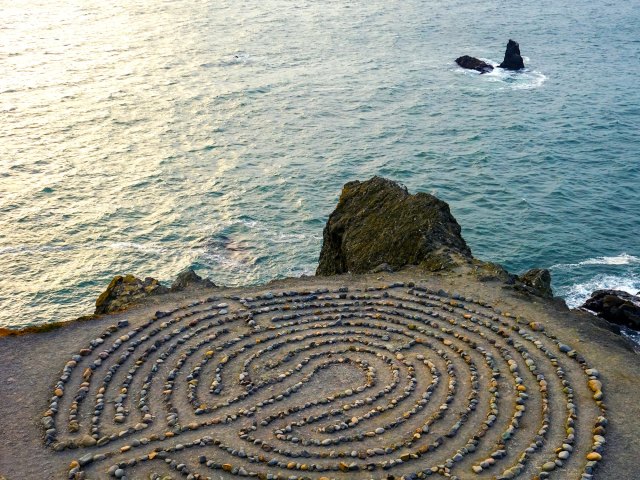 View of rock formation along coastline of Lands End Trail in San Francisco, California