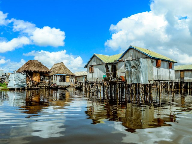 Homes built above the water in Ganvie, Benin