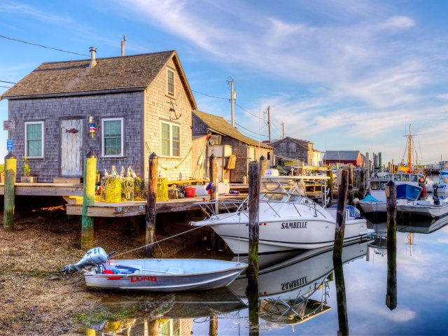 Boats docked in harbor on Martha's Vineyard, Massachusetts