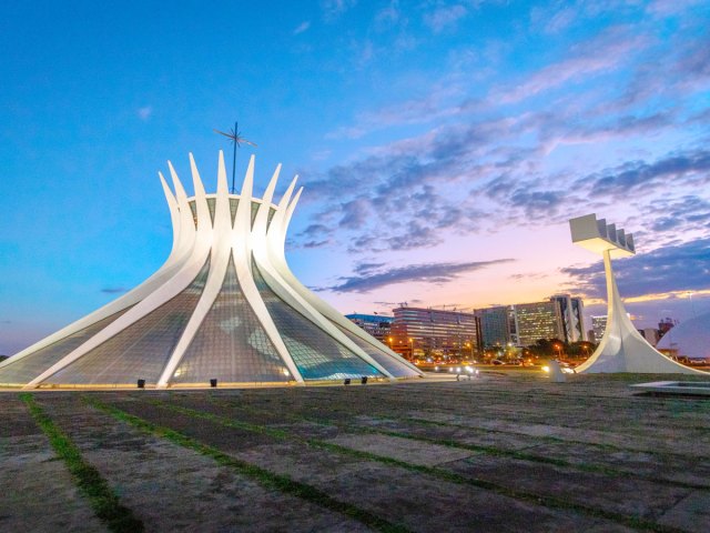 Brasilia Cathedral in Brasilia, Brazil, seen at night