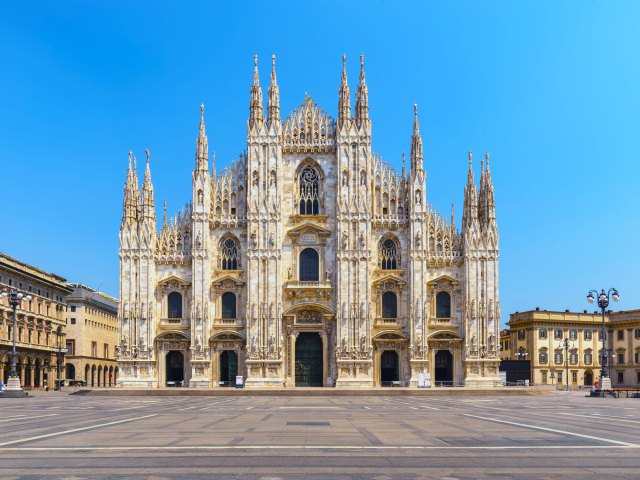 Soaring Gothic exterior of the Milan Cathedral in Italy