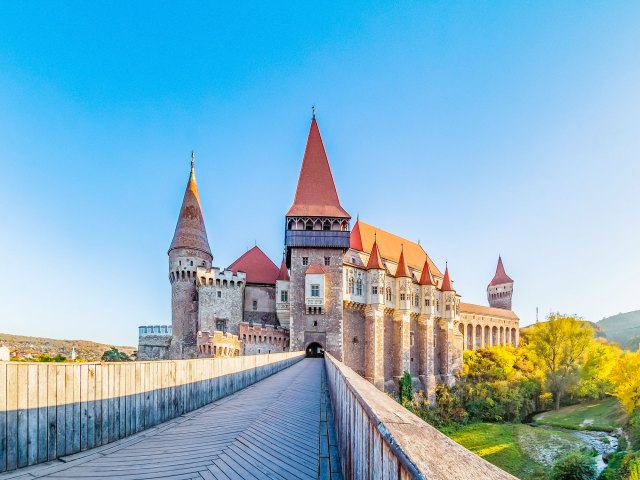 Bridge leading to Corvin Castle in Romania