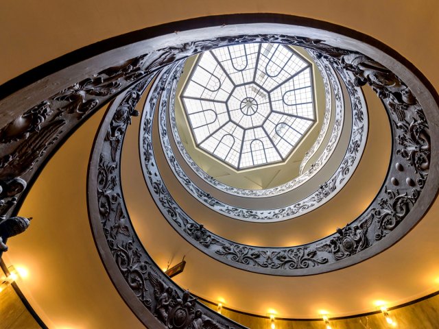 Looking up at the Bramante Staircase in the Vatican