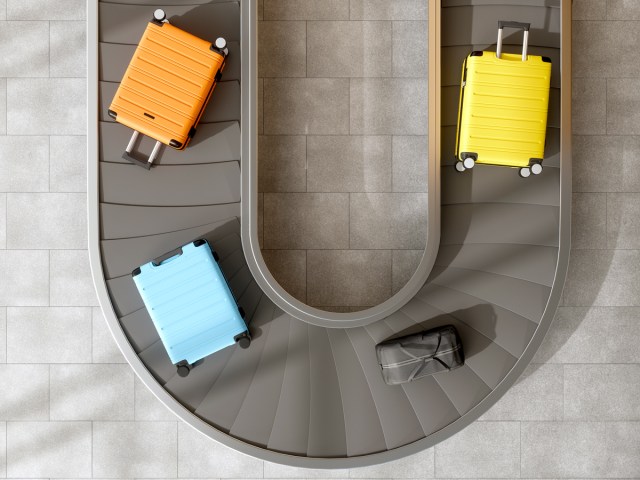 Overhead view of airport baggage carousel