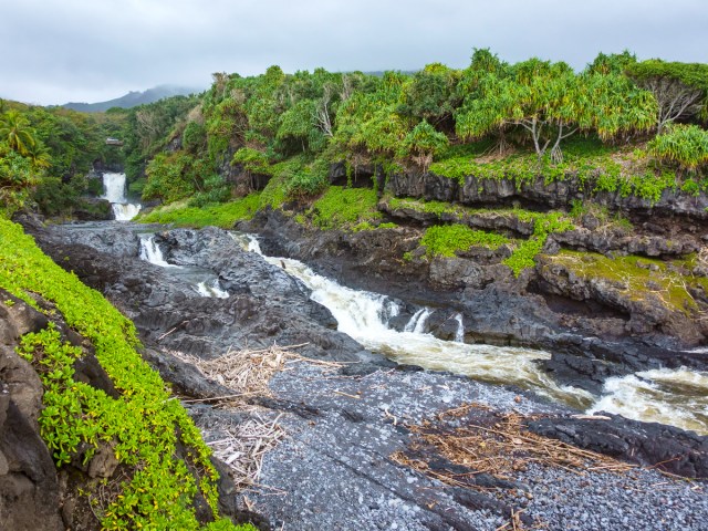 River flowing through volcanic landscape of Big Bog, Hawaii