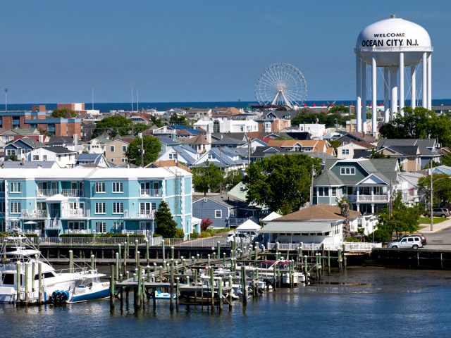 Aerial view of Ocean City, New Jersey with water tower